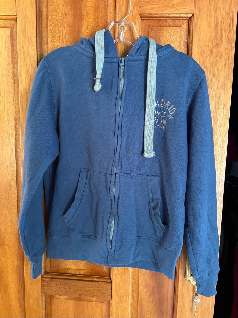 Kids Navy Zip-Up Hoodie with Light Blue Drawstrings